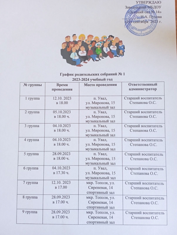 График родительских собраний №1 на 2023-2024 учебный год
